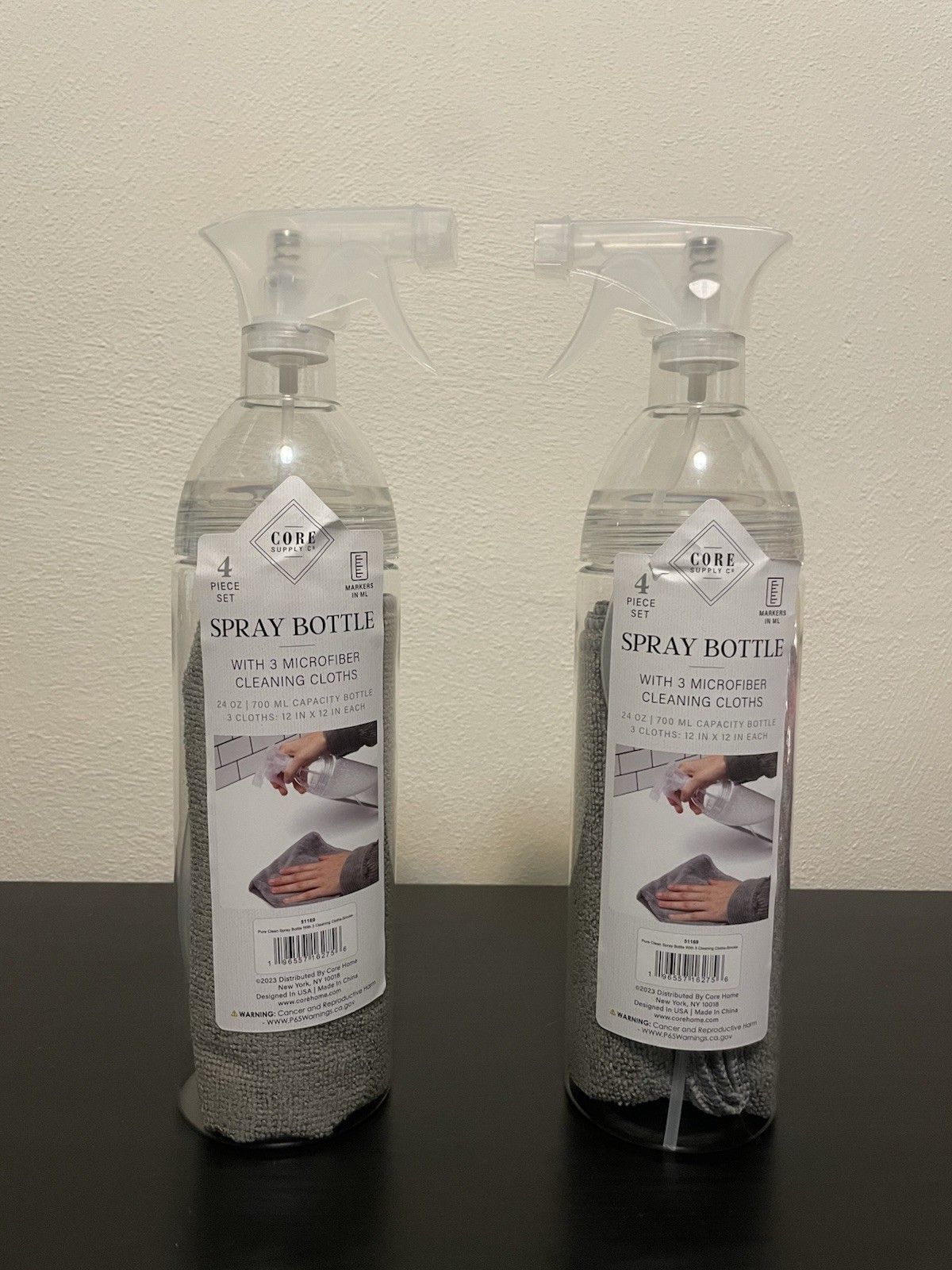 2 Pc Spray Bottle + Microfiber Cleaning Cloth Set