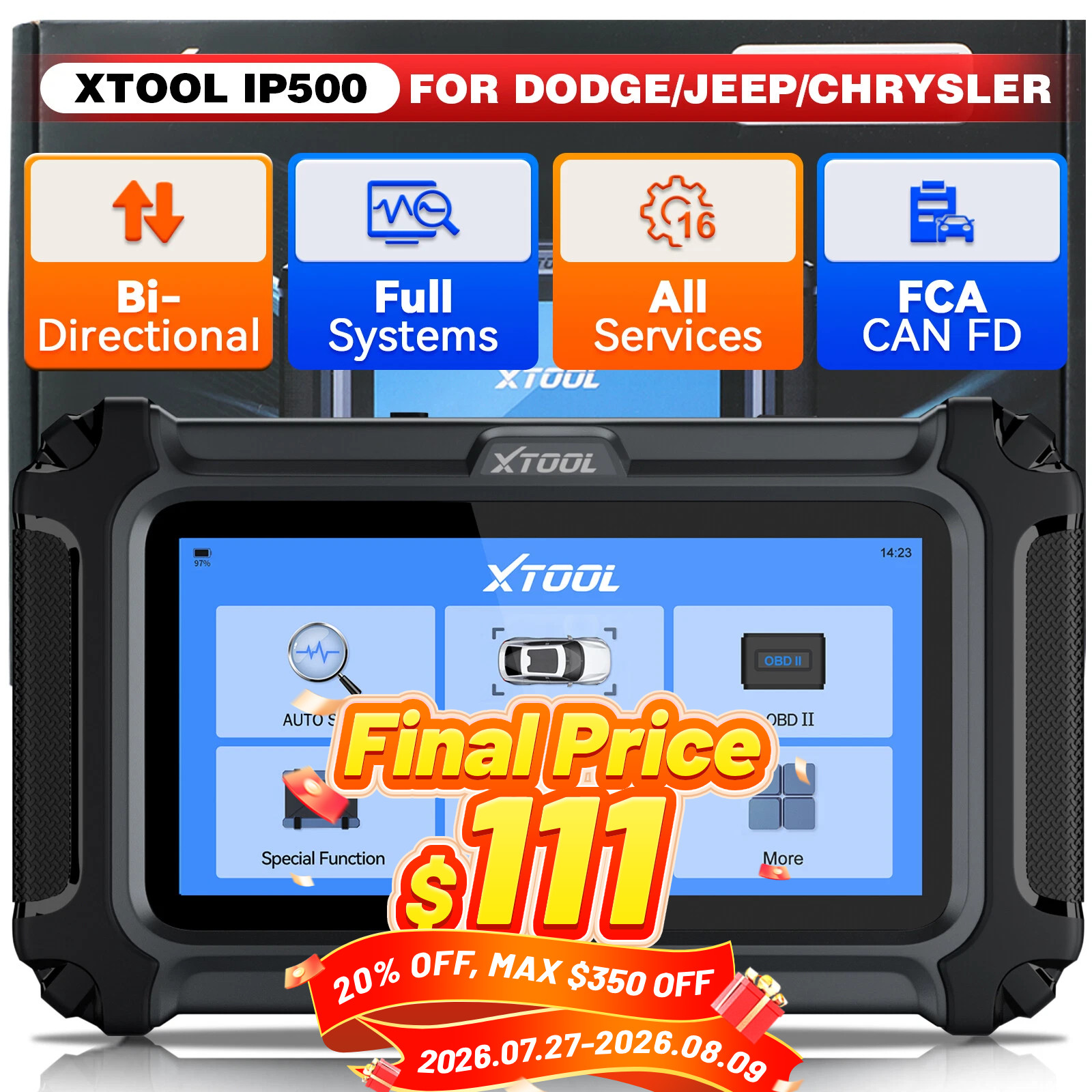 XTOOL IP500 For Dodge, Jeep, Chrysler Full System Diagnostic Tool OBD2 Scanner