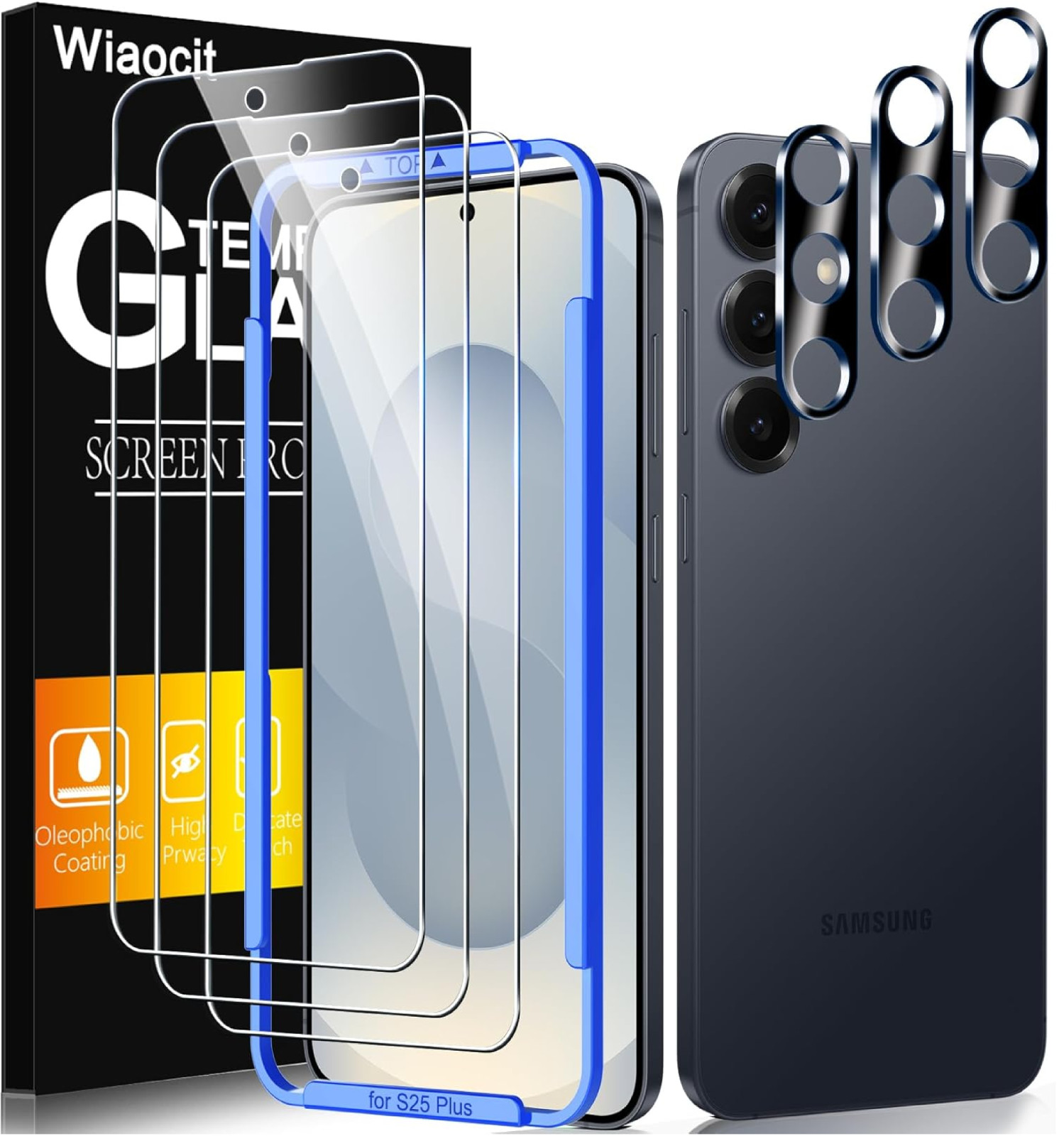 3 Pack Tempered Glass Screen Protector for Samsung Galaxy S25 Plus with 3 Pack C
