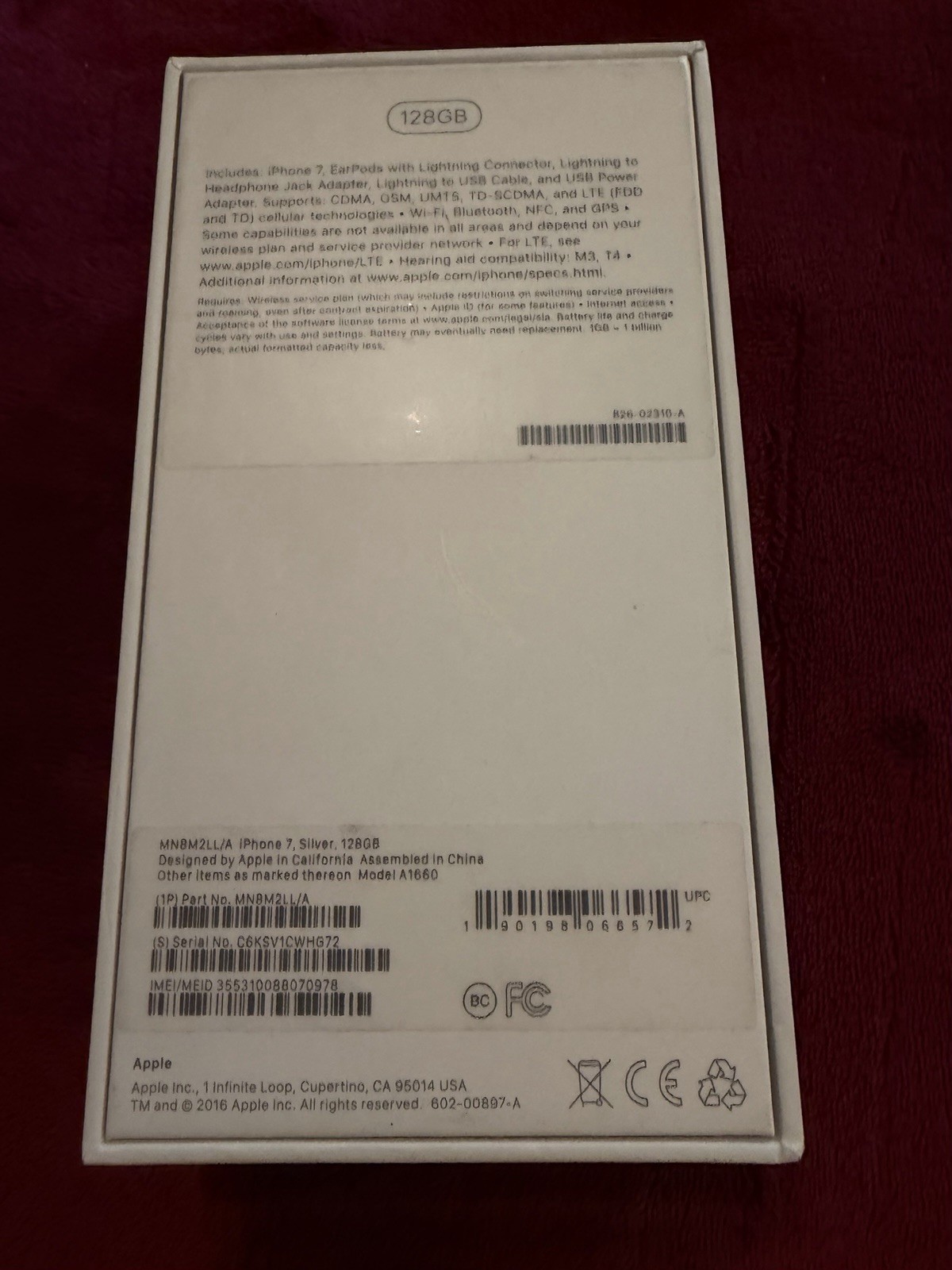 Apple 7 IPhone Empty Box Only With Lightening Cable
