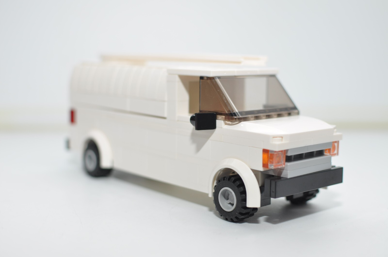 Custom White Work Van with Ladder Model Built and Compatible with LEGO® Bricks