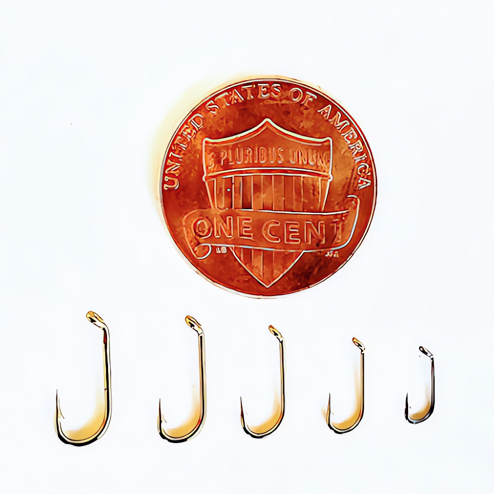 Ten (10) micro fishing fish fly hooks, size #16