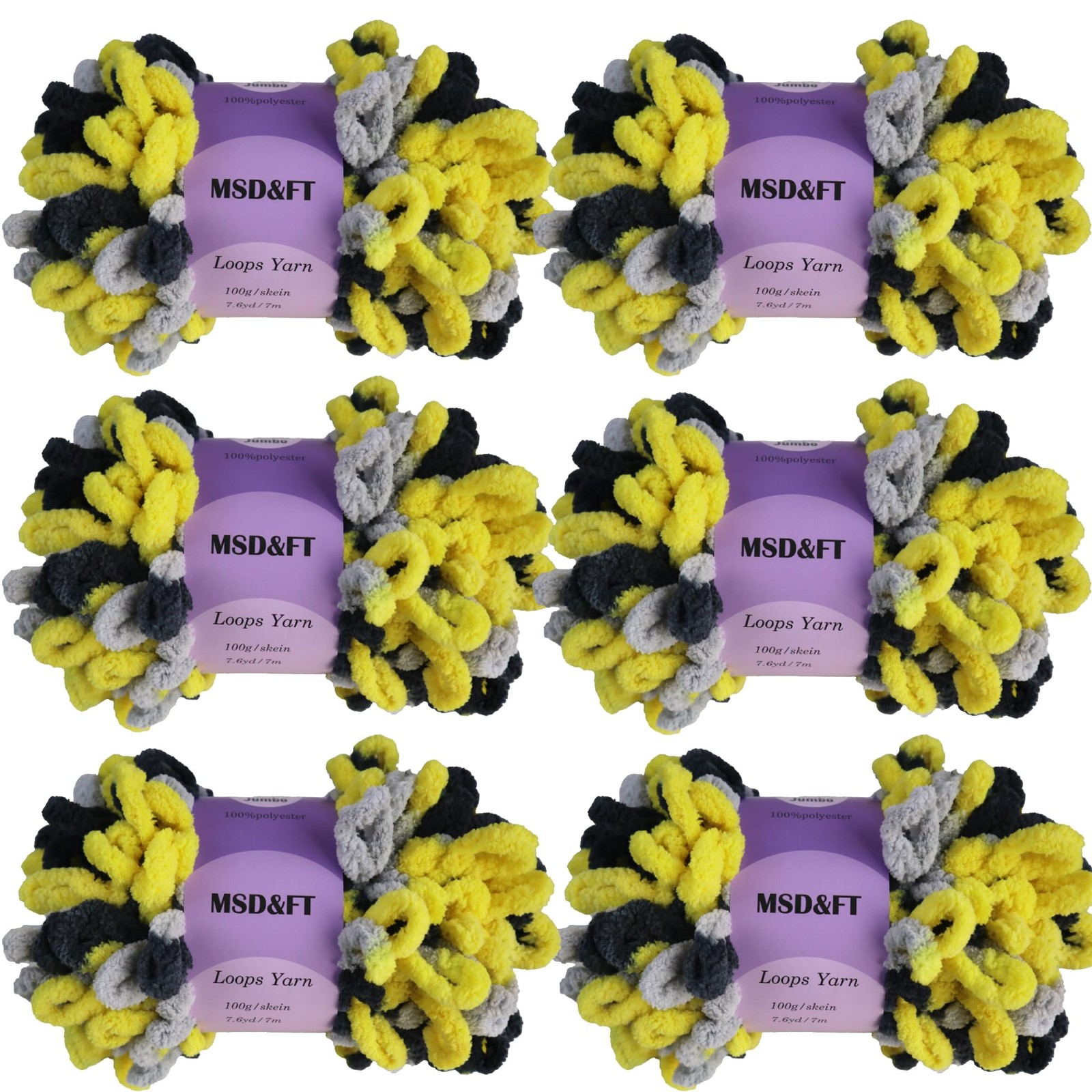 6 skeins of Loops Yarn,Crochet,Finger,DIY Yarn (Yellow Black)