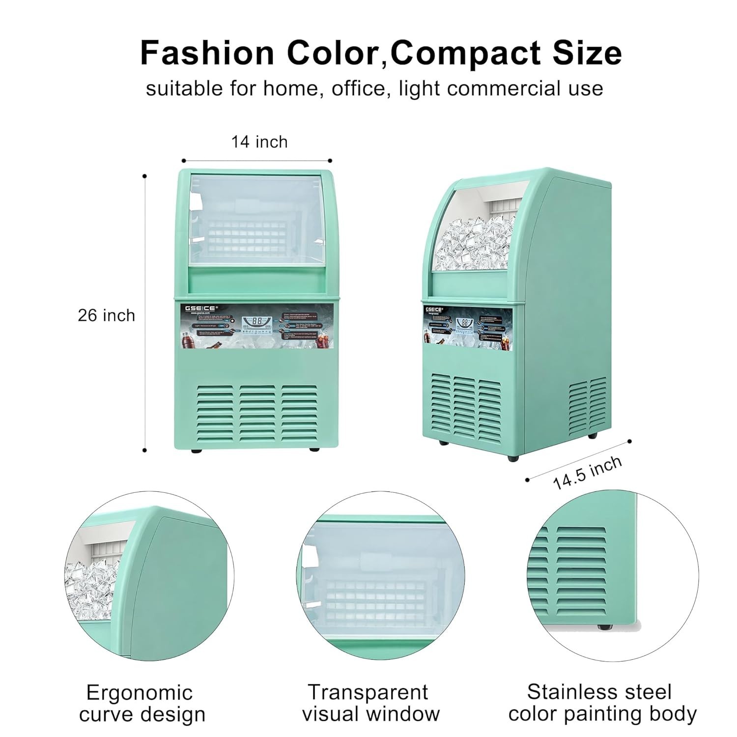 Commercial Ice Maker Machine, 100lbs/24H Ice Machine with 20lbs Storage Bin, ...
