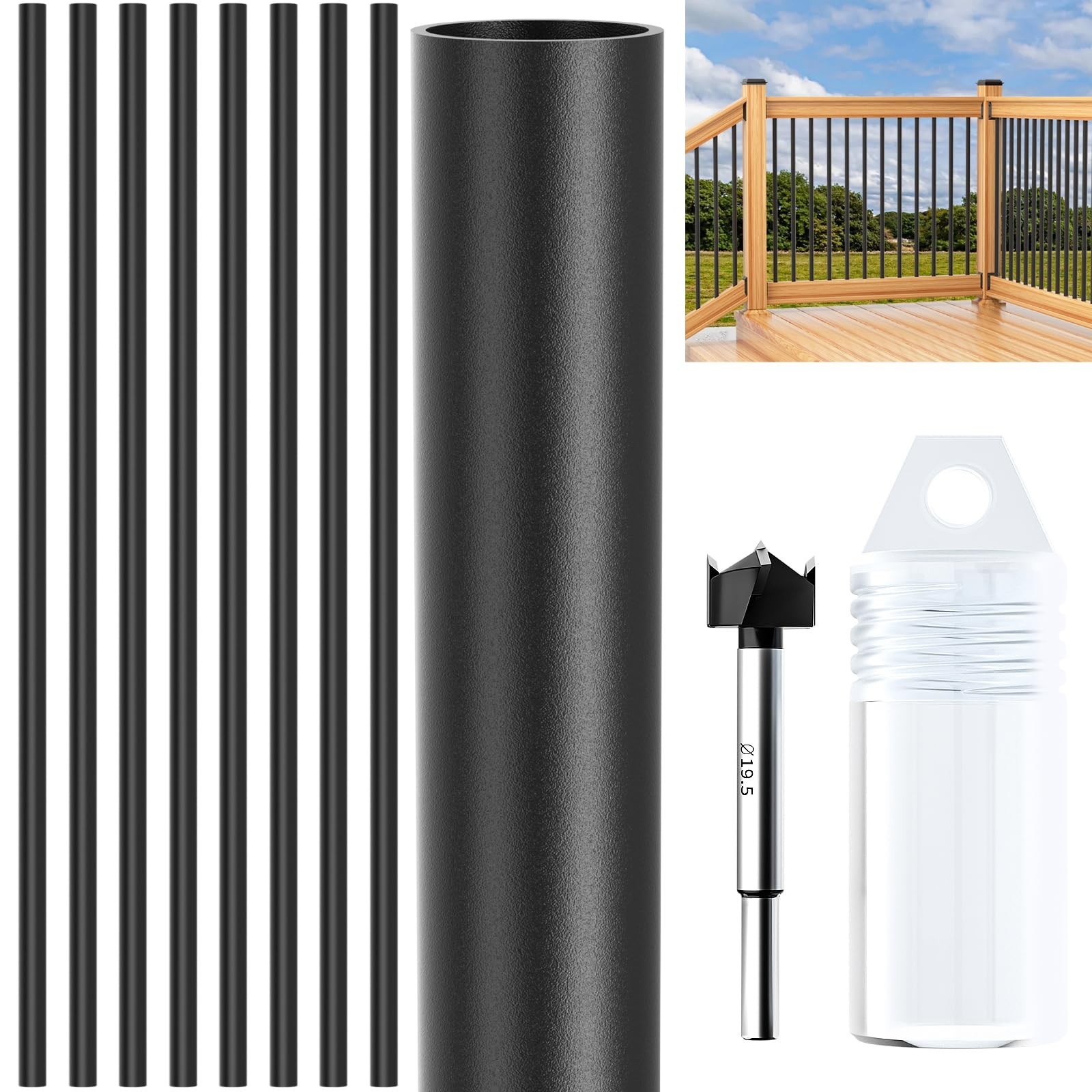 60 Pack 36-Inch Aluminum Deck Balusters, 3/4" OD Hollow Round Deck Spindle wi...