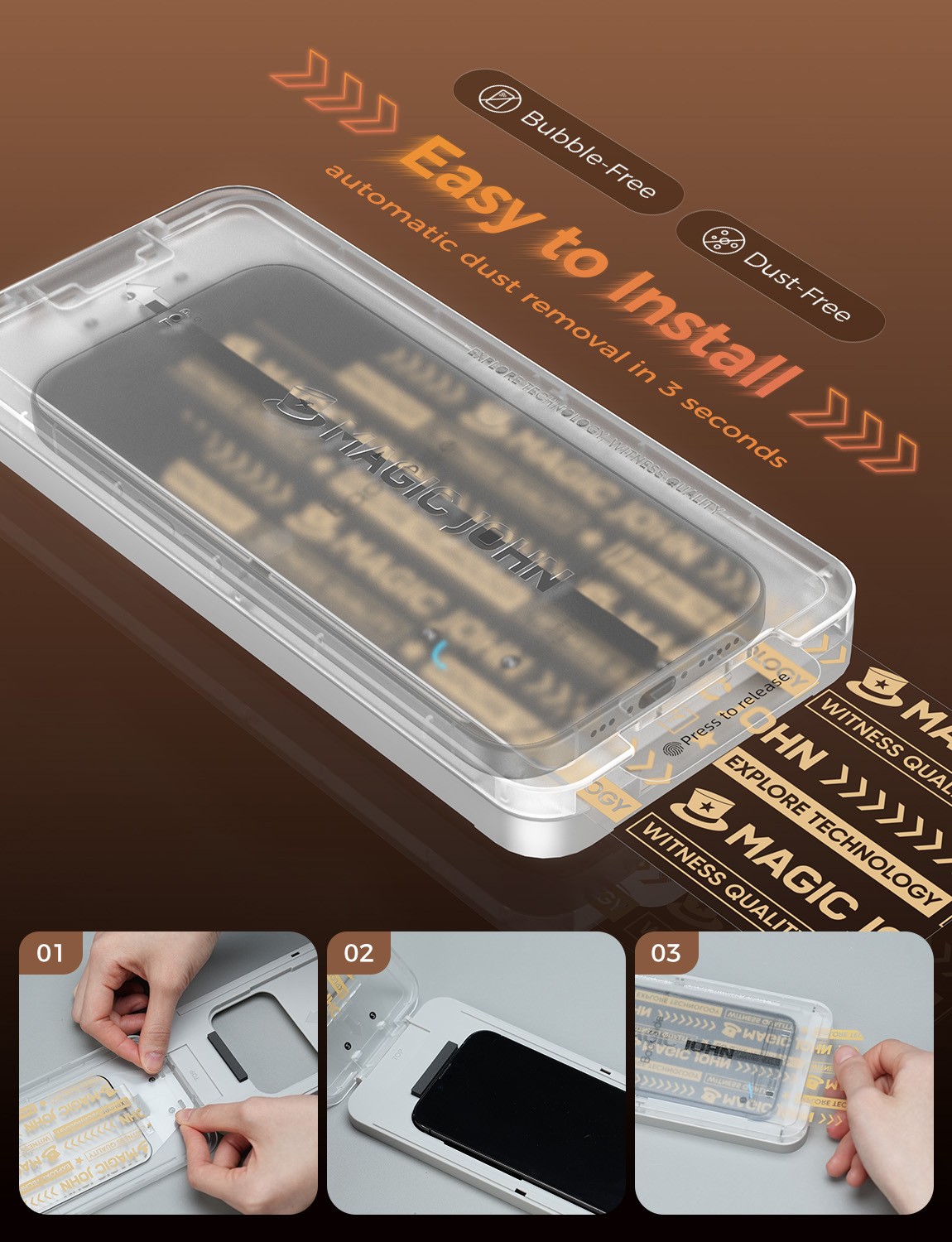 MAGIC JOHN 3rd Gen for iPhone 16 Pro Max Screen Protector Tempered Glass Privacy