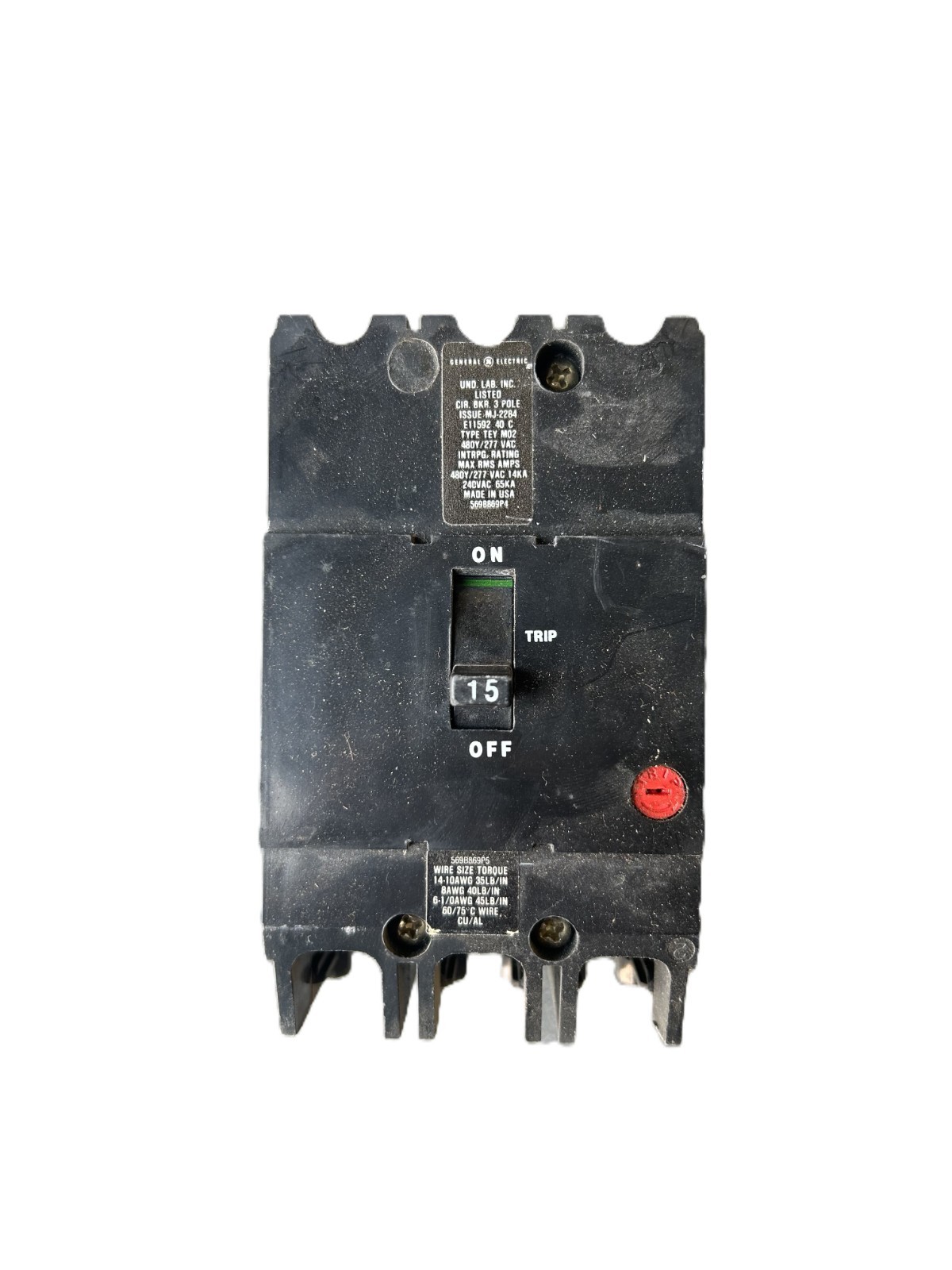 GE TEY315 Bolt-On Circuit Breaker 15A 3-Pole 480Y/277VAC