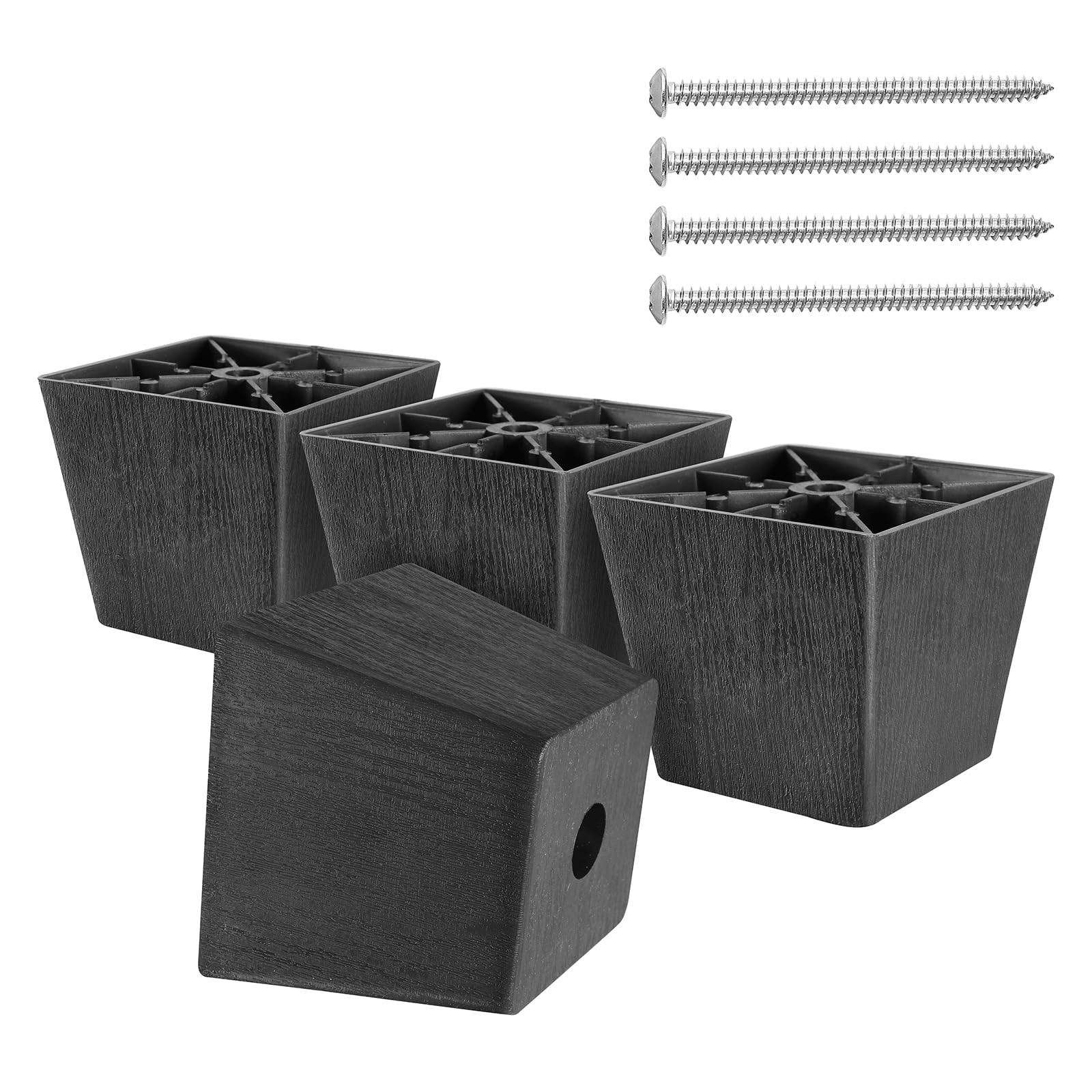 4 PCS Black Plastic Furniture Legs 21/2 Inch Square ScrewIn Sofa Couch