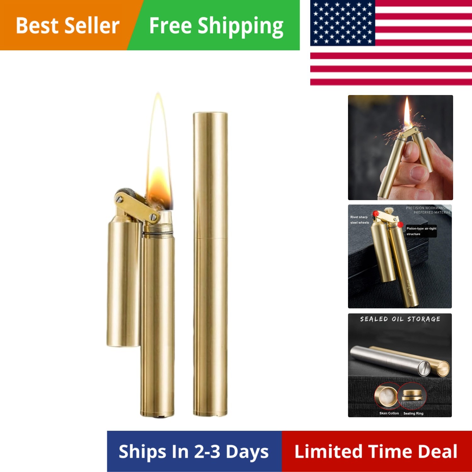 Vintage Trench Lighter, Cool Copper Lighter, Windproof Brass Lighters for Men...