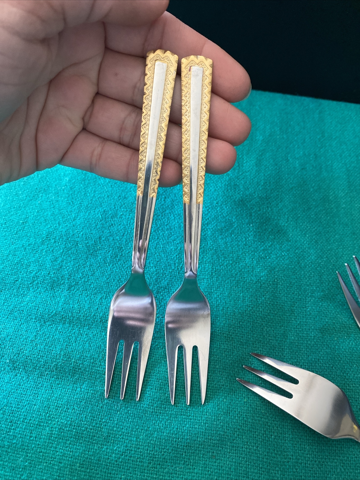 New 4 SOLIGEN GERMANY 18/10 Stainless & GOLD Accent Flatware Forks