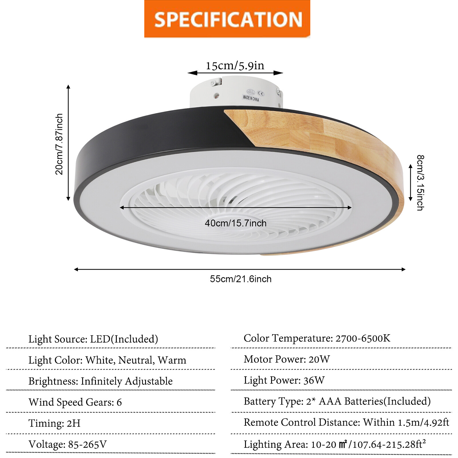 21.6" Modern Led Ceiling Fan Lights Flush Mount Light Kit With Remote Control