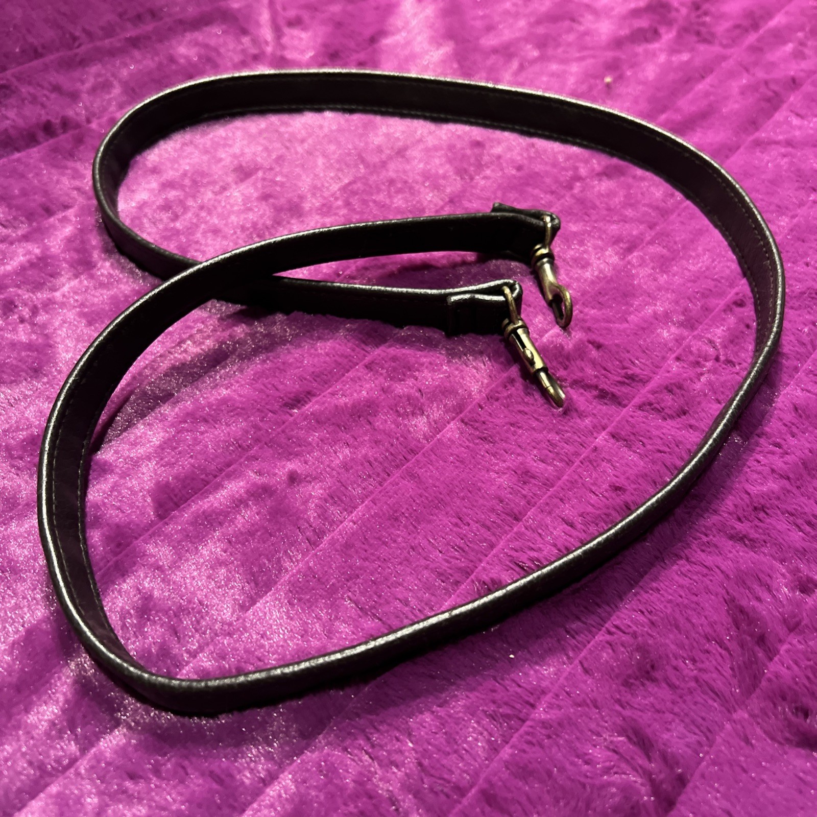 “SALE” 45 Inch Black Leather Strap W Carabiners Turns Clutch Into Shoulder Bag