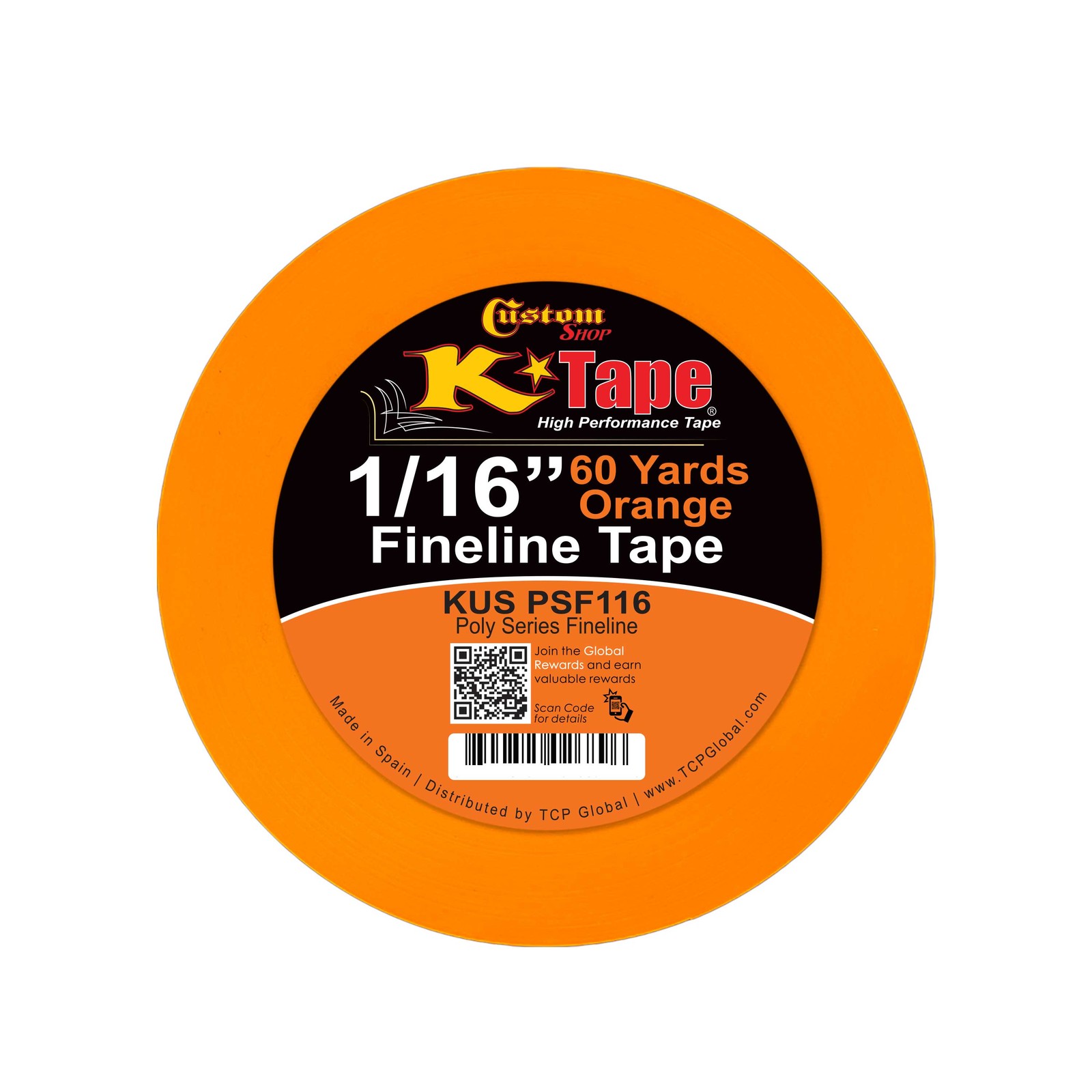 K-TAPE 1/16" x 60 Yd ORANGE FINE LINE MASKING ROLL Auto Pinstripe Striping