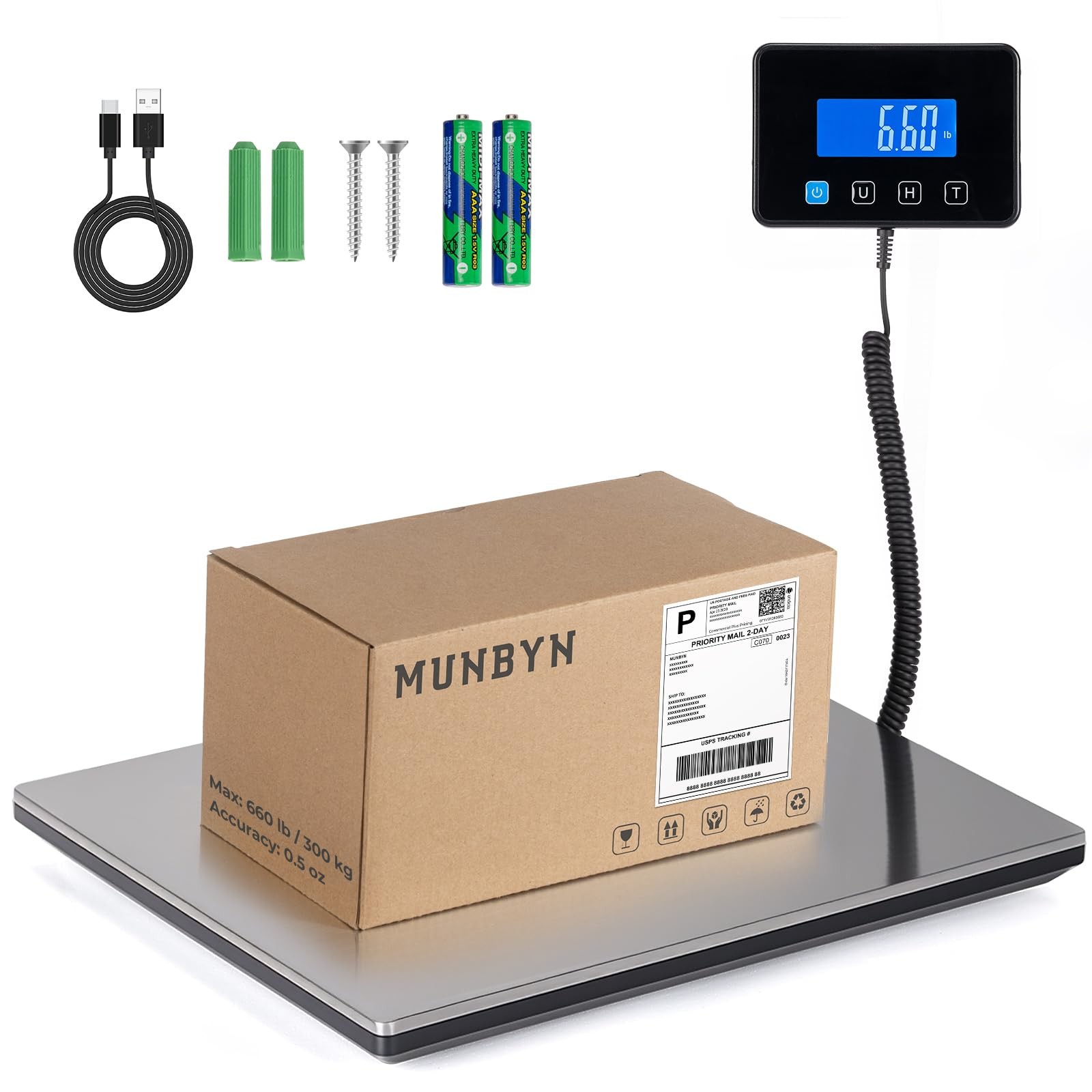 MUNBYN Shipping Scale, 440Lb/1.8Oz Digital Postal Scale for Packages with Hold/T