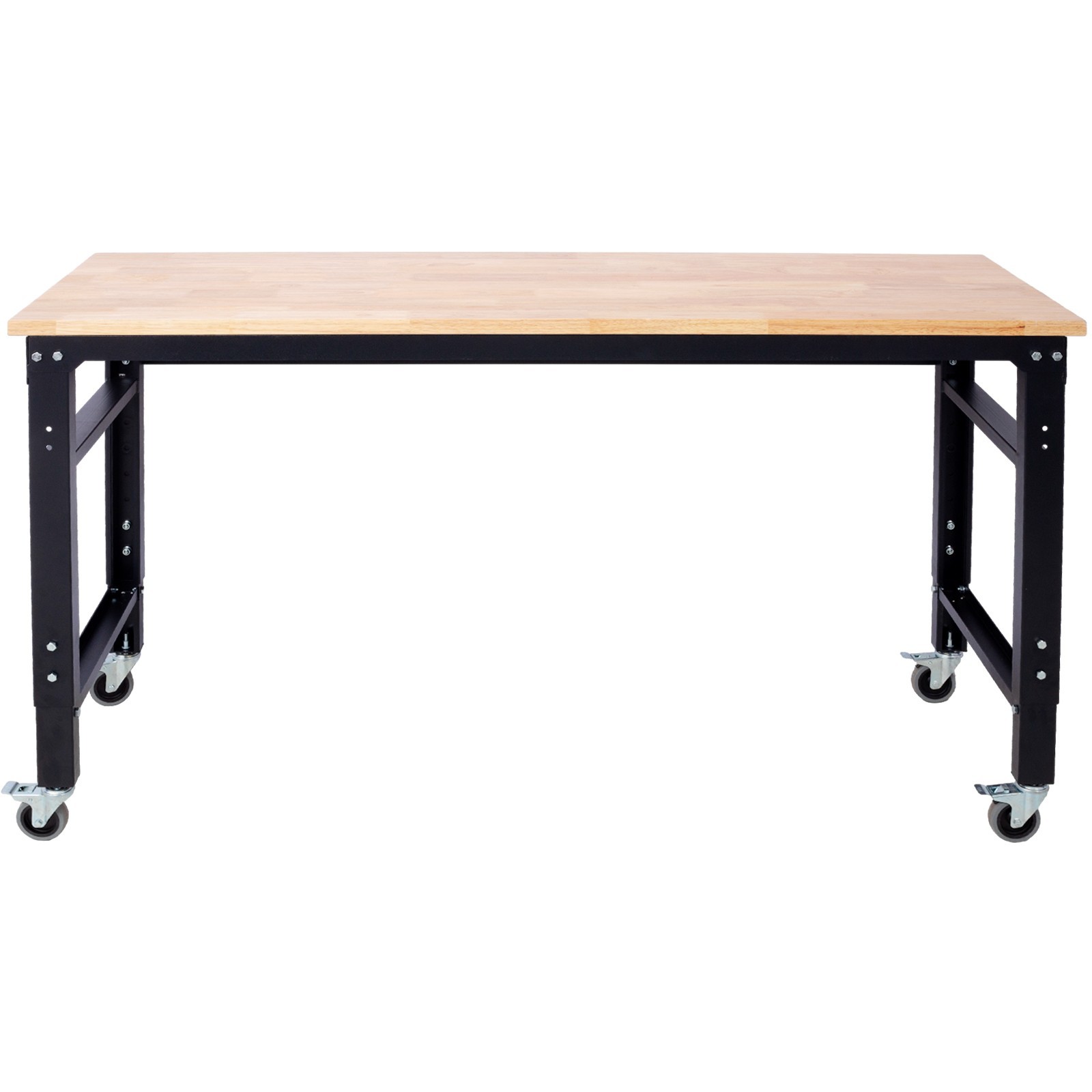 Adjustable Height 60" Rolling Workbench Metal Rubberwood Top