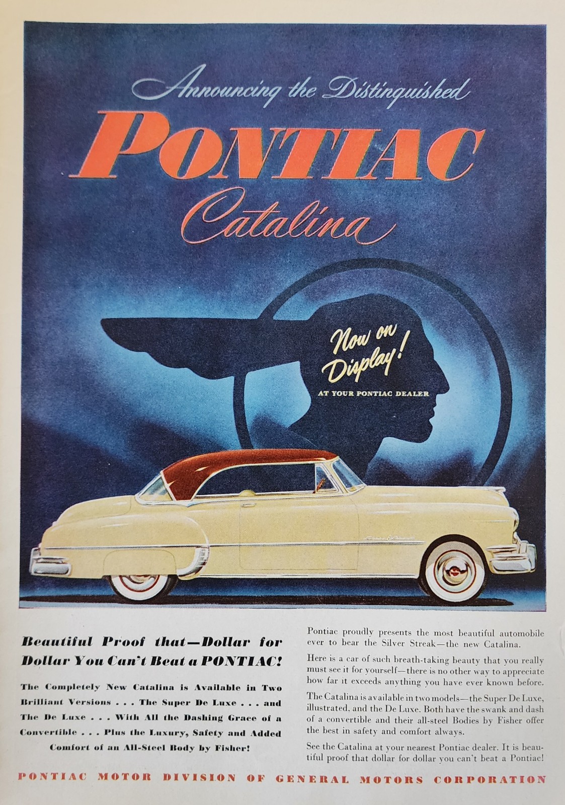 Pontiac Catalina Car Picture Magazine Ad Vintage Original Wall Art Decor Indian