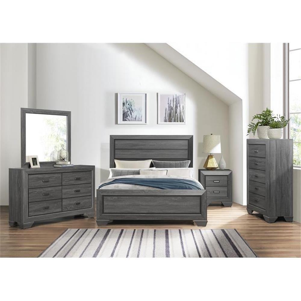 Lexicon Beechnut Contemporary Raised Panel Wood Eastern King Bed in Gray