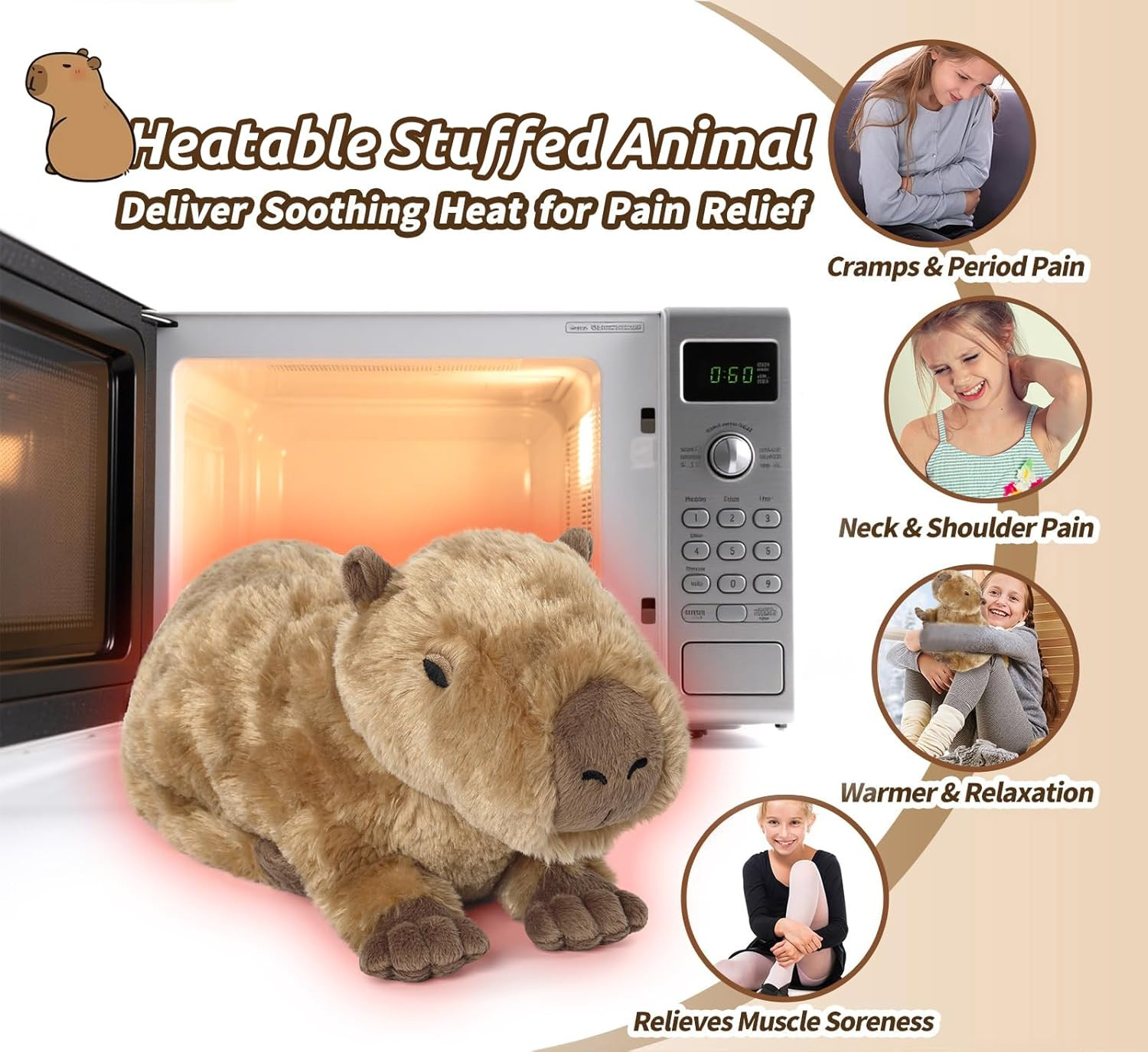 Microwavable Capybara Plush Heated Cooling Lavender Scent Stuffed Animal Gift