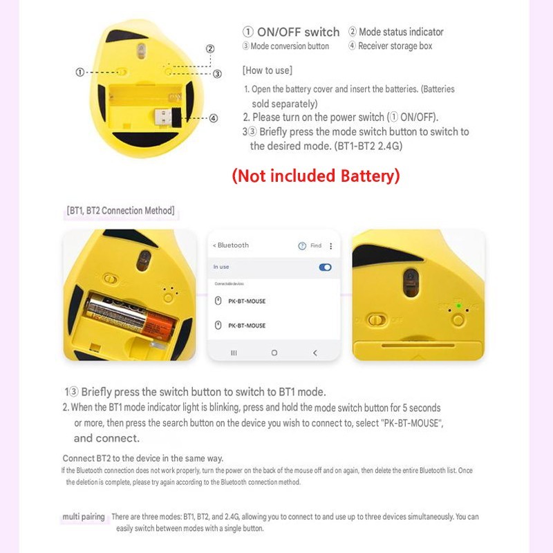 Pokemon Genuine Ditto Pikachu Bluetooth Vertical Mouse 2.4Ghz Wireless Mouse
