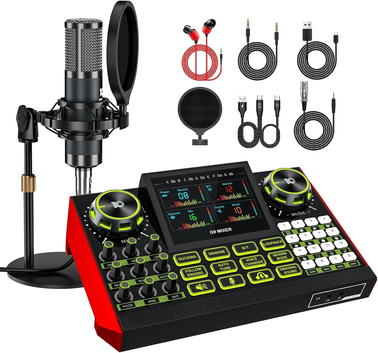 G9 Podcast Equipment Bundle with Audio Mixer for Streaming Singing