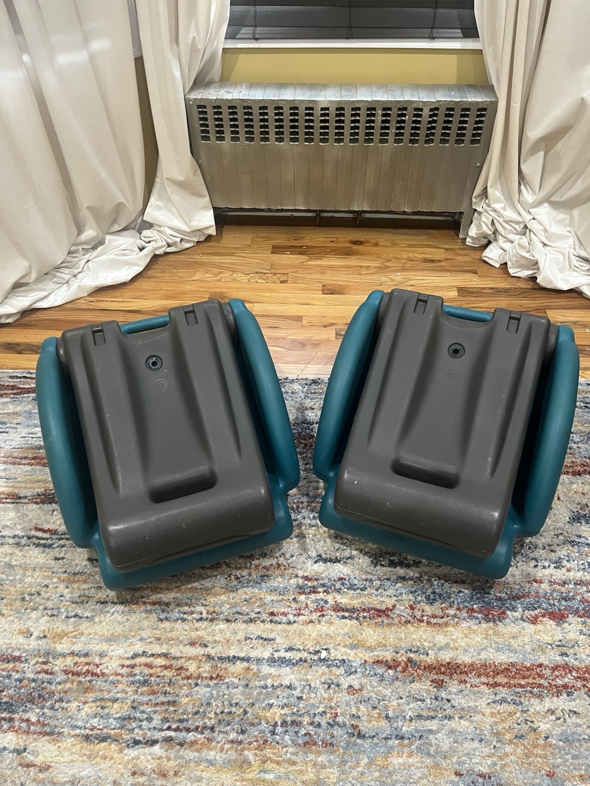 2-Piece Blue and Gray Stackable Step/Riser Set with Non-Slip Surface