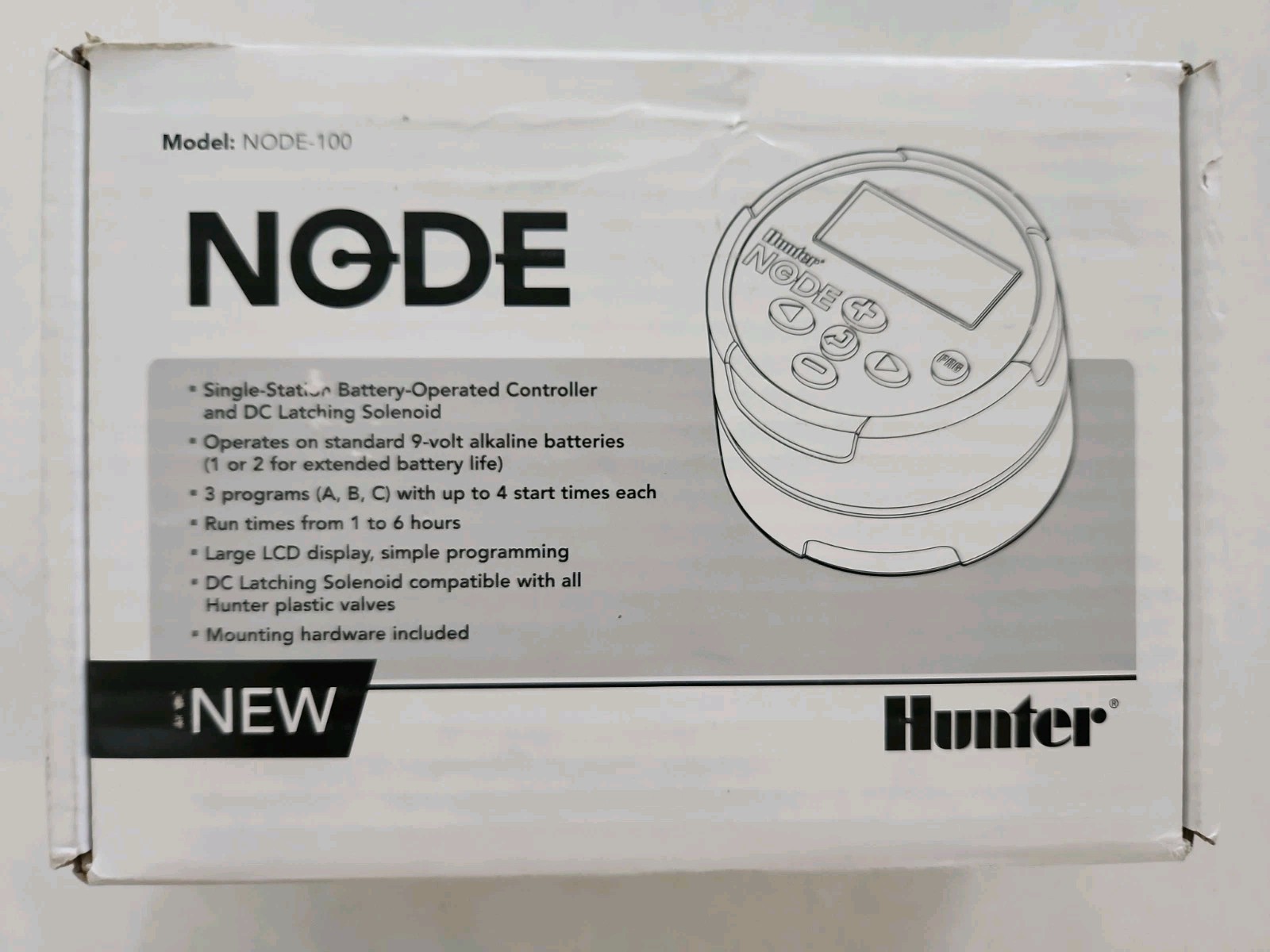 NEW Hunter Node-100 Single Zone 9V Battery Operated Controller w/PGV-101 Valve
