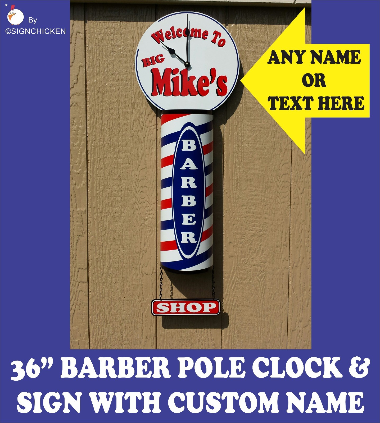 CUSTOM BARBER SHOP POLE, SIGN,  WITH CUSTOM CLOCK, salon, barbershop, haircut