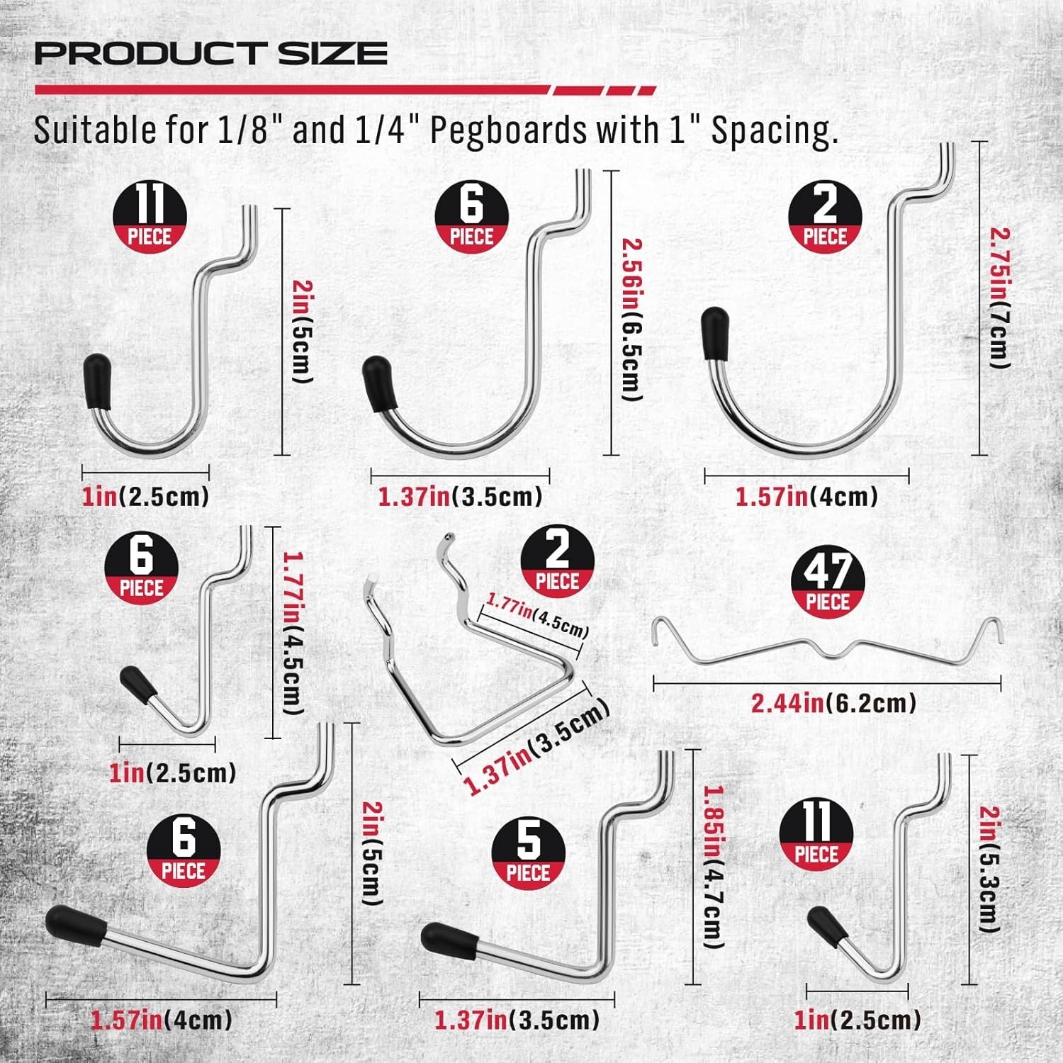 Ultimate 121-Piece Pegboard Hooks Set, Pegboard Accessories with Metal Hooks, Du