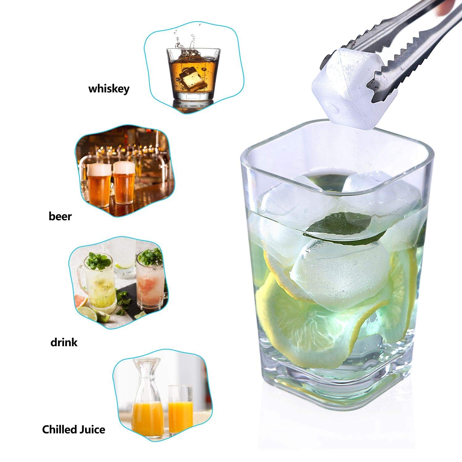 60 Pcs Reuable Ice Cubes White Clear Plastic Cube to Keep 0.98”,