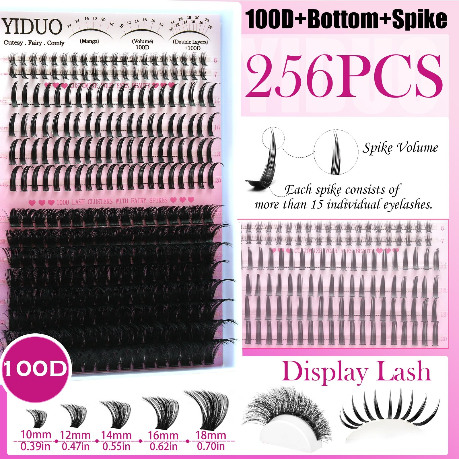 Lashes Clusters Kit Bottom Lashes with Spikes 100D Cluster Eyelash Extensions...