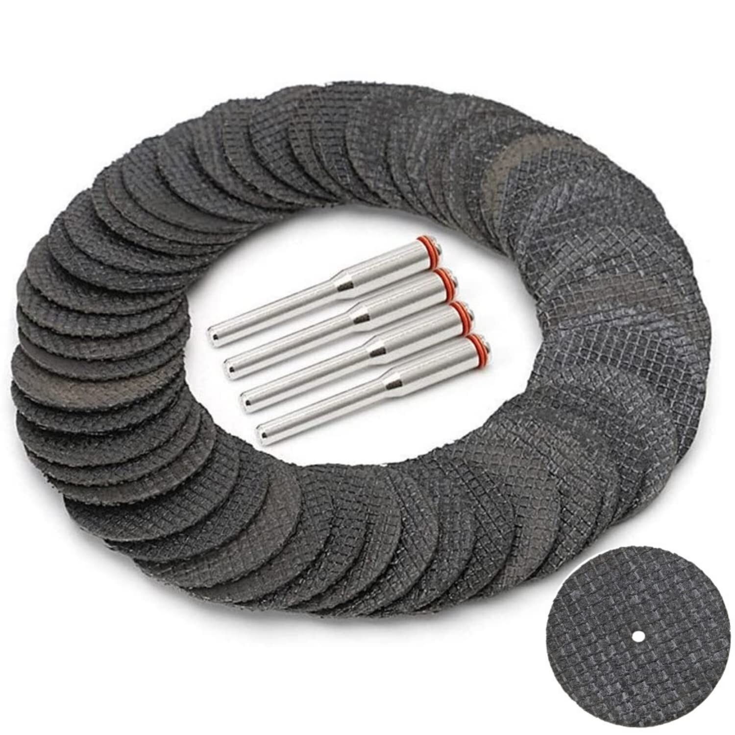 Drilax 50 Fiberglass Cut-Off Wheels 1-1/4" Discs + 4 Mandrels Fits Dremel 426B