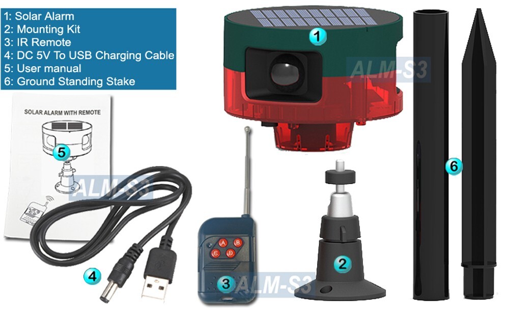 Premium 360-Degree Solar-Powered Motion Sensor Mobile Alarm With IR Remote