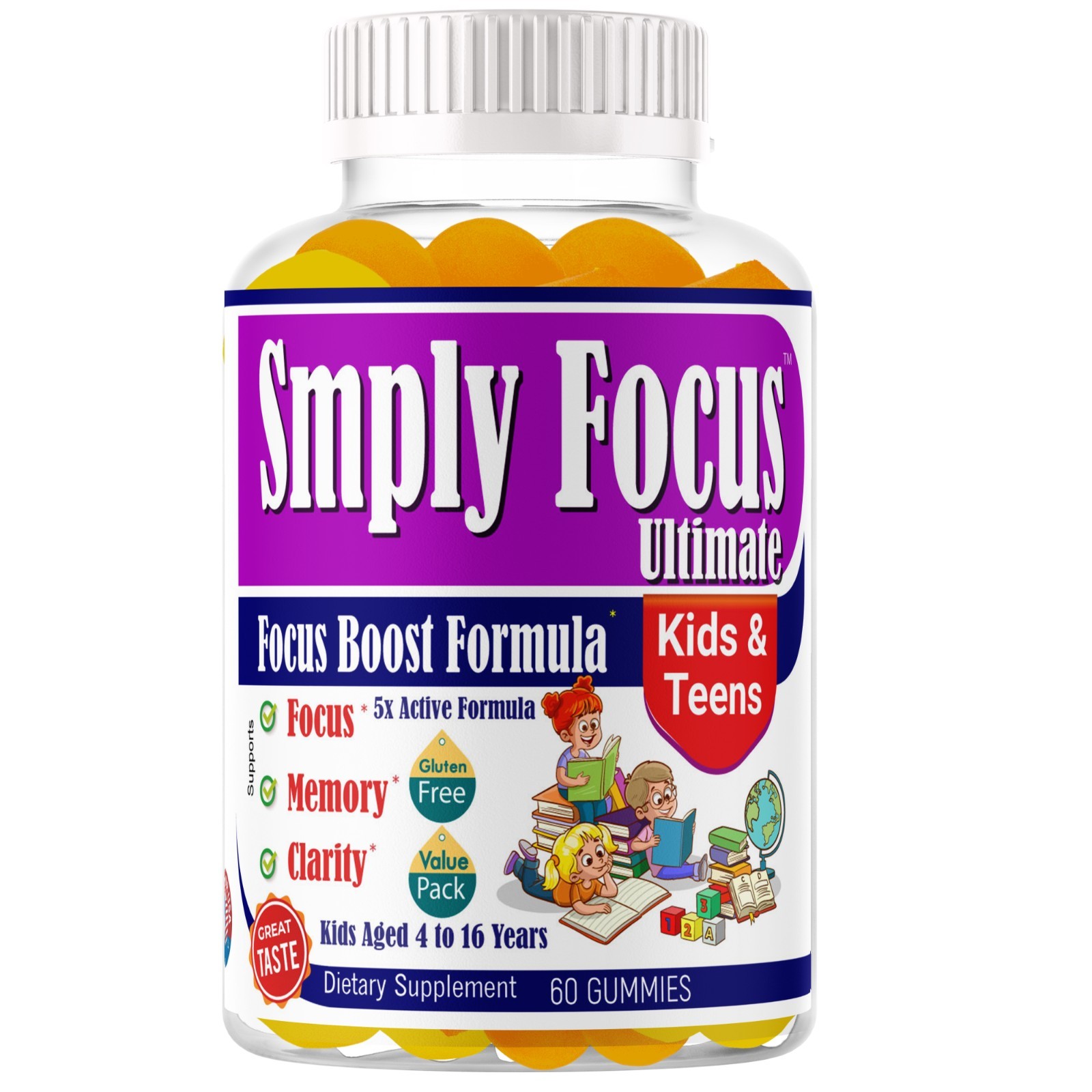 Focus Gummies for Kids & Teens – Brain Gummies for Memory and Focus Omega 3 60G