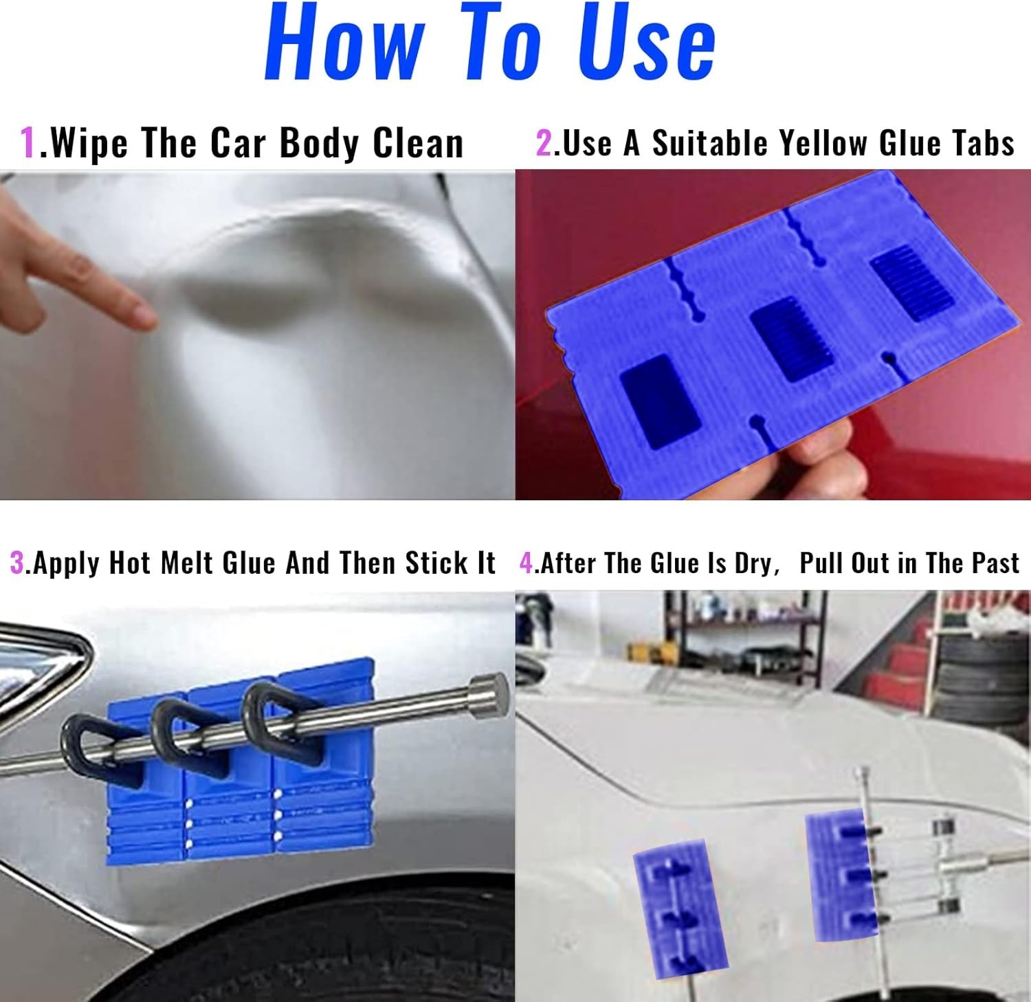 Professional Paintless Dent Puller Kit - Includes 3 Sizes of Glue Tabs & Lifter