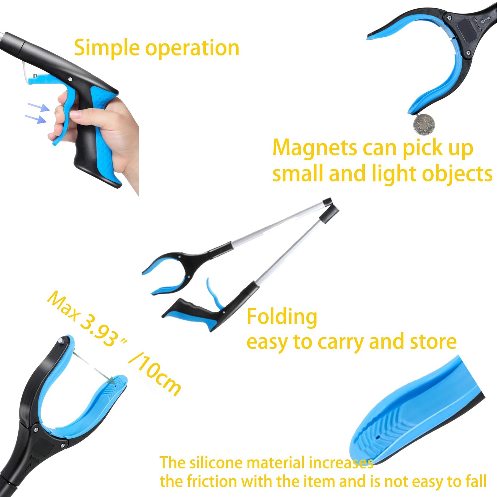 34" Grabber Tool - 2 Pack 34 Inch Long Foldable Grabbers for Elderly Grab It ...