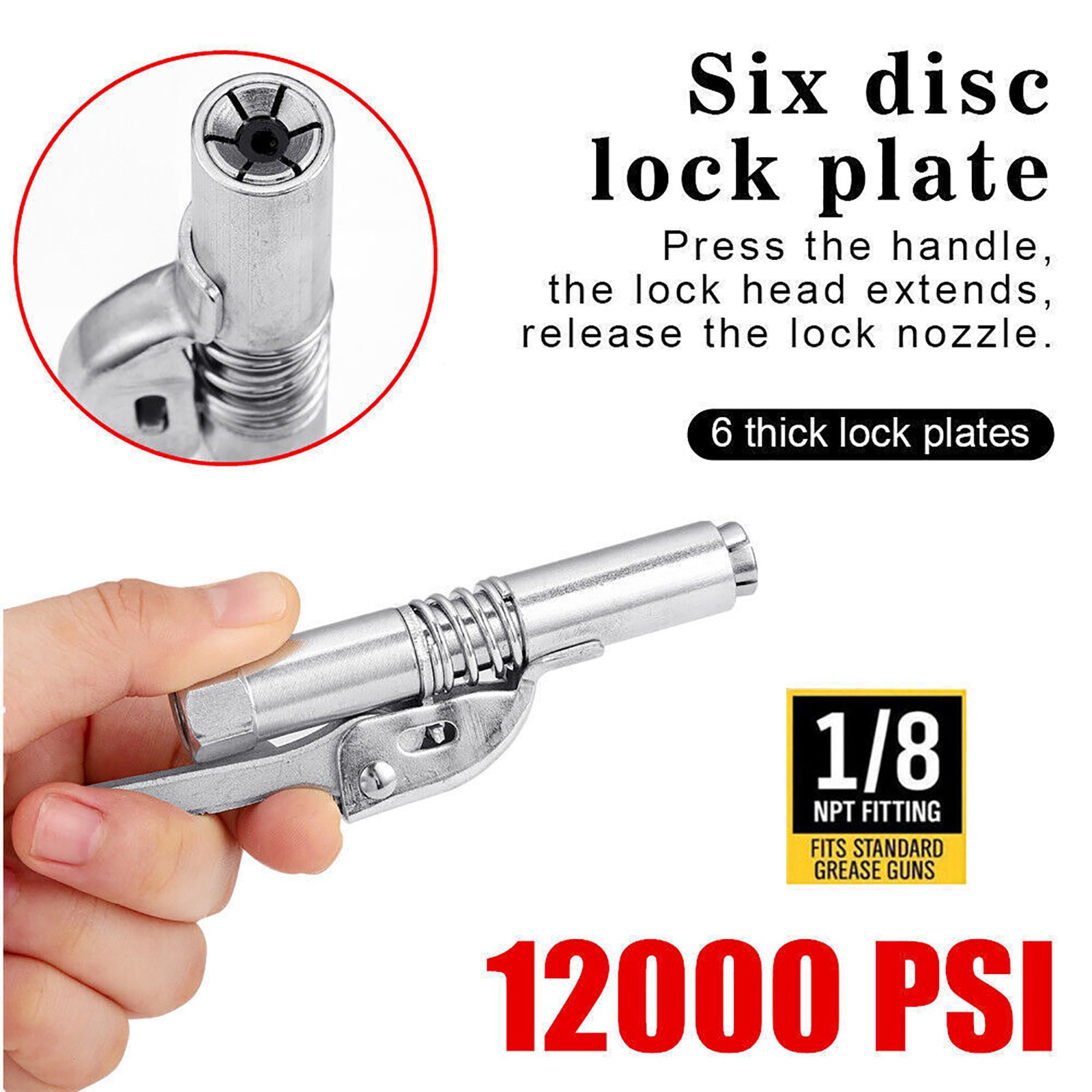 2x High Pressure Grease Gun Coupler Quick Release Lock Oil Injection Nozzle