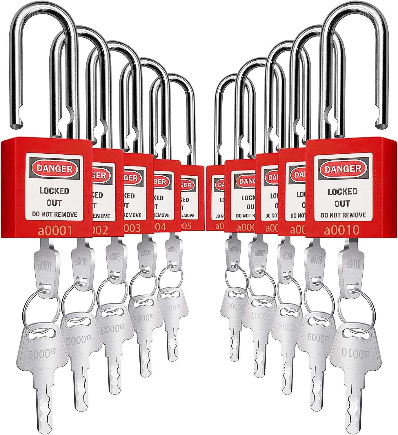 Safby Lock 10Pcs Key Alike Osha Loto Safe Padlocks For Lock Out Tag Out