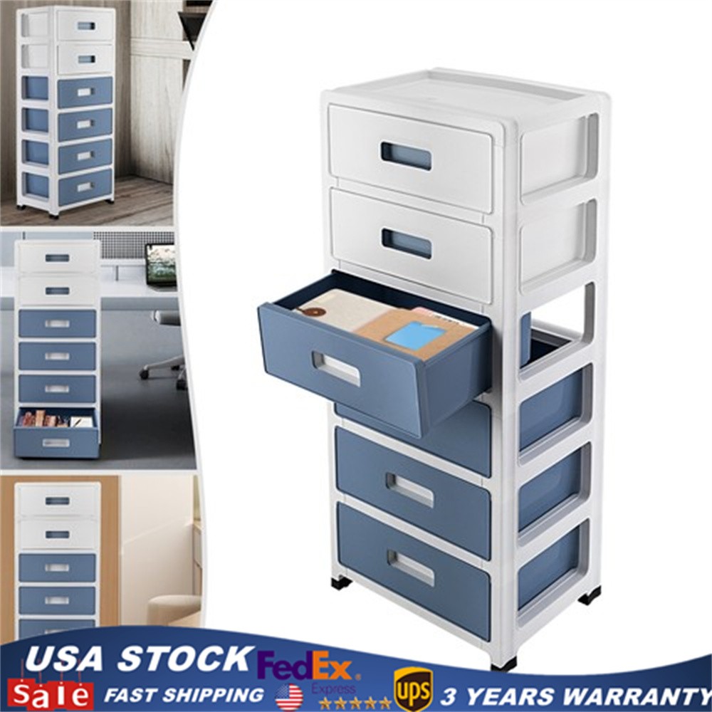 33in Blue White 6-Drawer Organizer, Household/Office Storage Cabinet Drawer Type