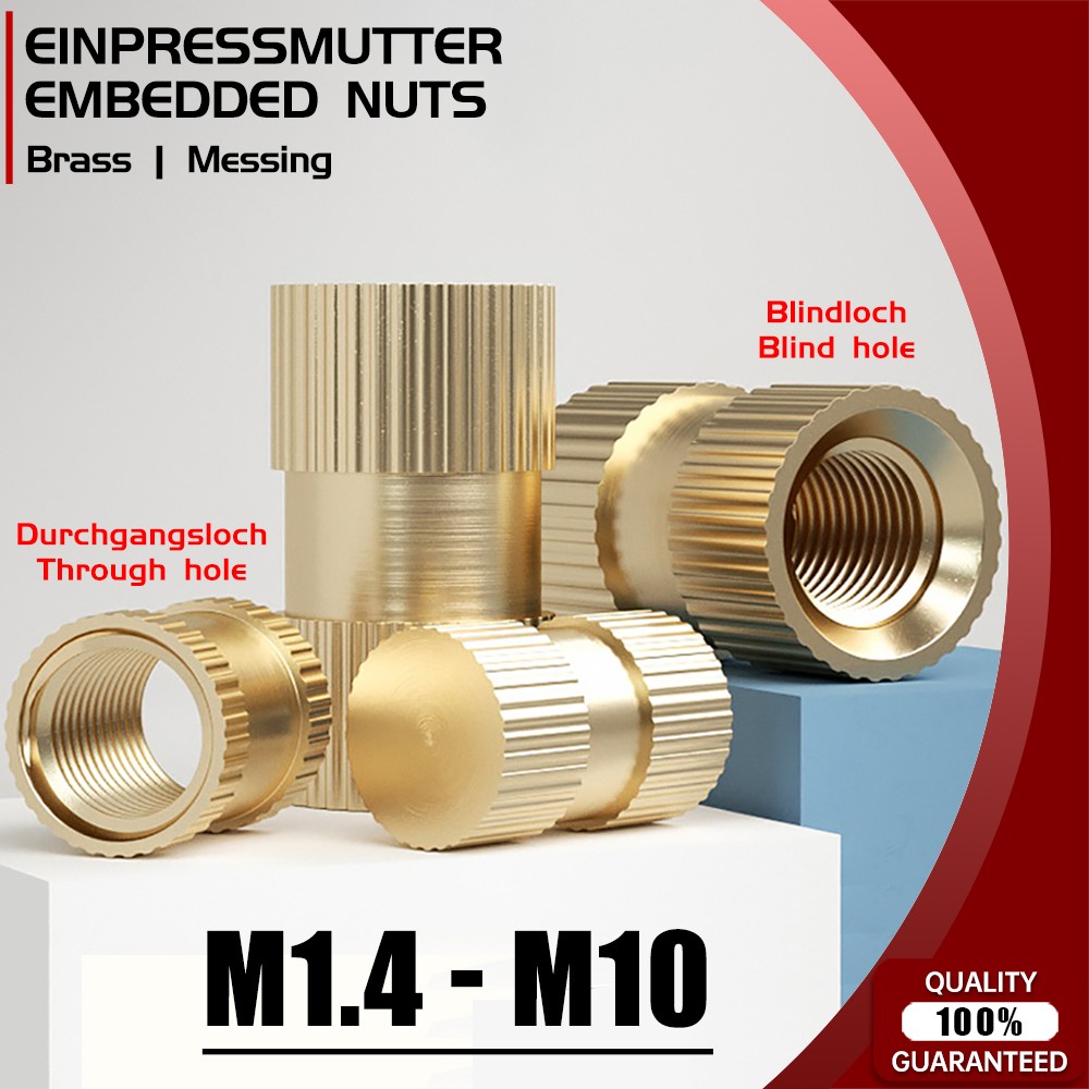 M1.4 M2 M3 M4 M5 M6 M8 M10 Solid Brass Round Threaded Knurl Insert Embedded Nut