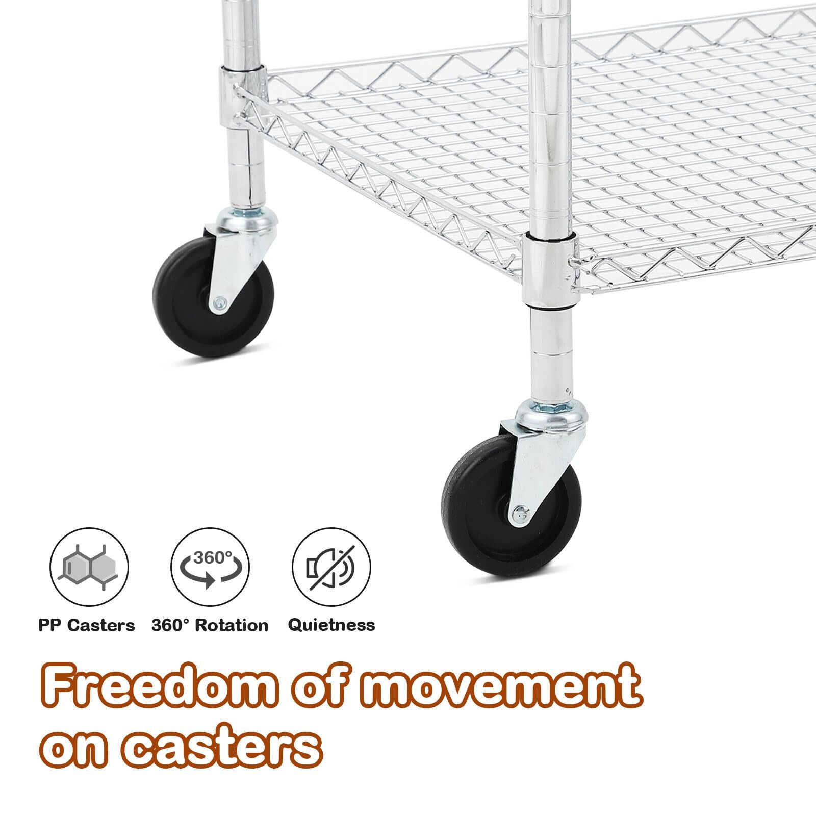 2-Tier Movable Storage Rack with Wheels Kitchen Storage Organizer Rolling Cart