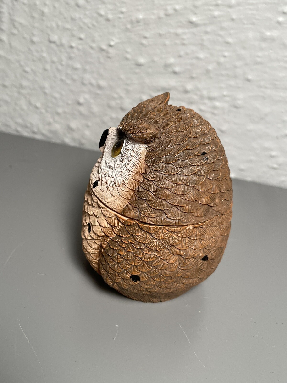 Trinket box round Owl resin Textured 3”