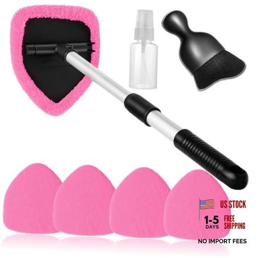 7pcs Windshield Cleaner Tool Car Window Wash Kit with 4 Reusable Pink