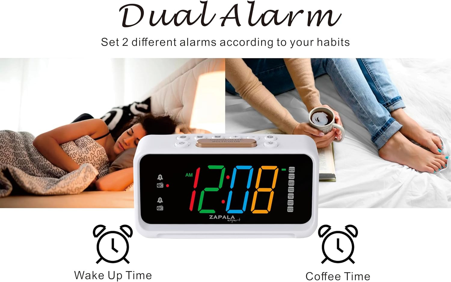 Alarm Clock Radio, 2 Alarms Jumbo LED Display Plug in Digital FM Clock Radio wit