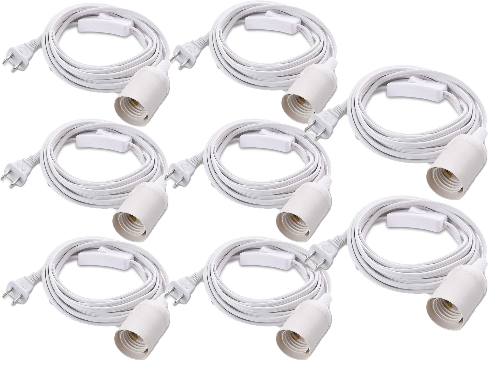 8 Pack 6FT Power Cable Adapter Cords Wire E26 Socket Switch for Light Bulbs