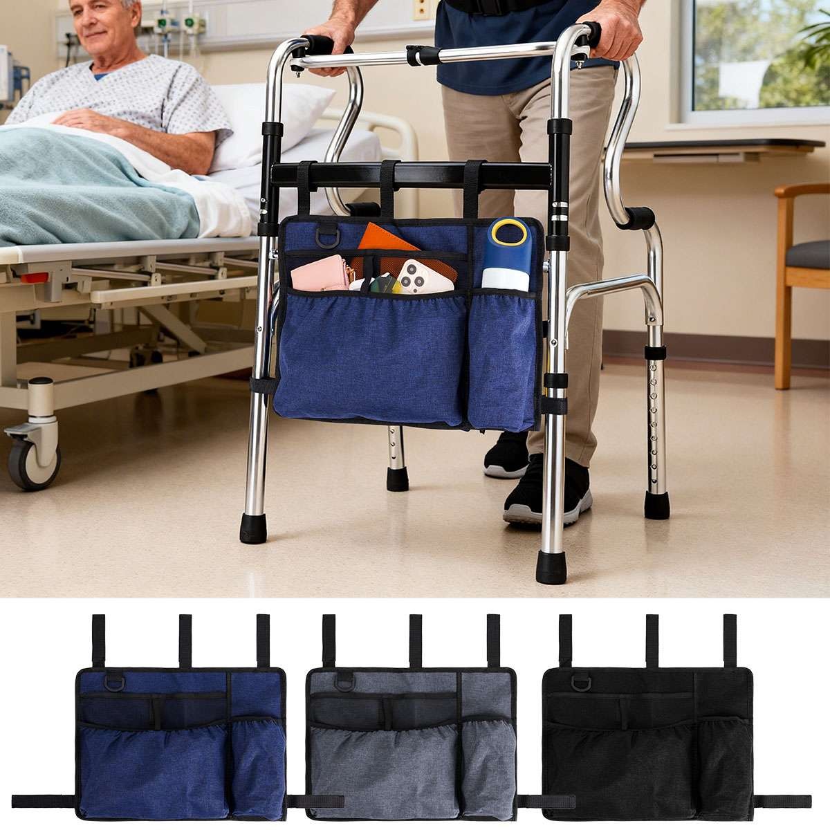 Large Walker Tote Bag with Cup Holder Folding Walker Storage Basket Pouch