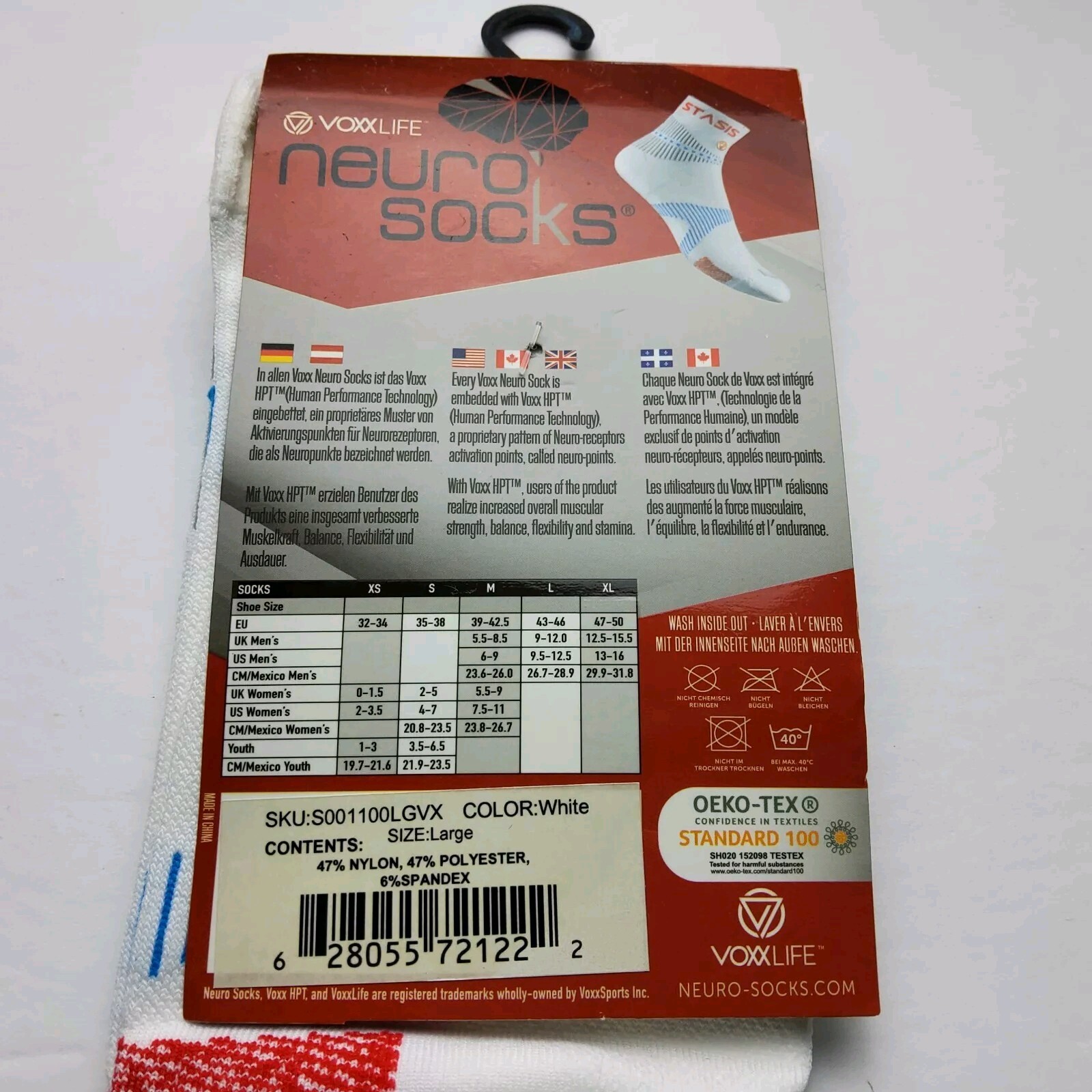 Voxx Life Stasis Neuro Socks Athletic Mini Crew White Size L (Men's 9.5-12.5)