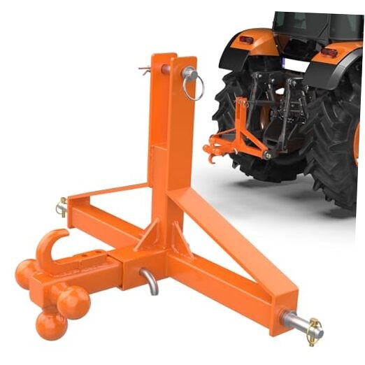 3 Point Quick Hitch 2" Receiver and Ball With Hook, Bright Orange Tractor