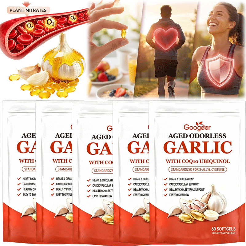 5PCS Odorless Aged-Resilia Garlic Extract 600mg Softgels (60 Count) with CoQ1*