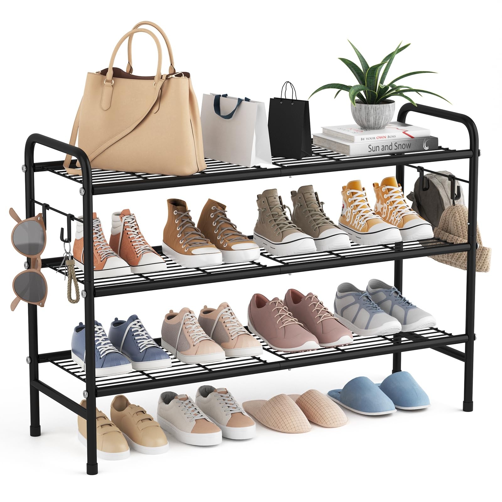 Shoe Rack Organizer Metal Wide Long Storage Tier 33 Side 4-Tier