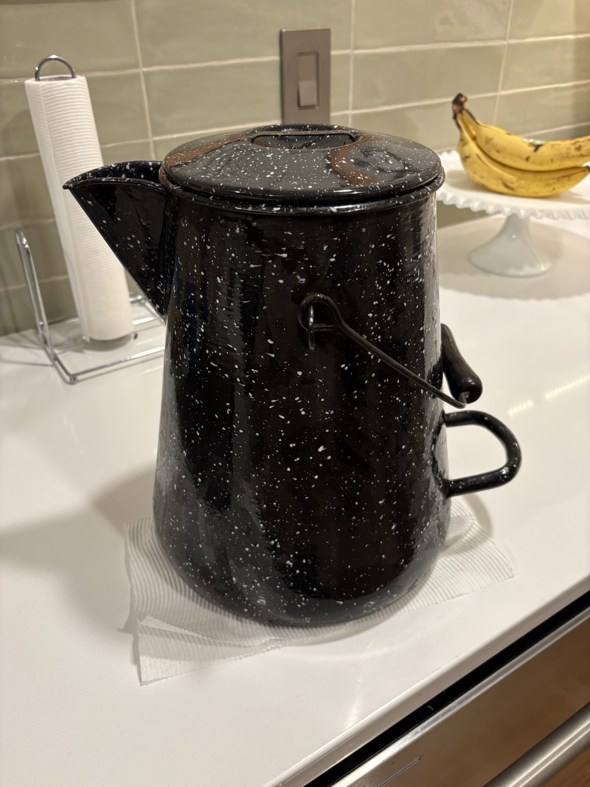 WWII Navy Issue Vollrath Large Enameled Cowboy Coffee Pot 2 1/2 Gallon